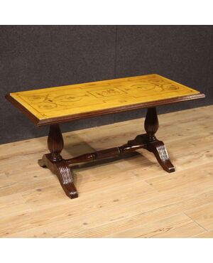 Tavolino italiano in legno con piano in marmo anni 60