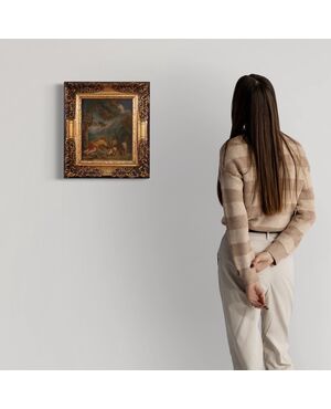 Flemish painting bucolic landscape from the 18th century