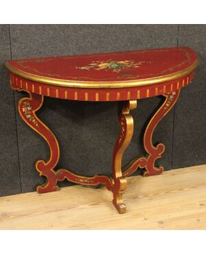 Italian lacquered and painted crescent console