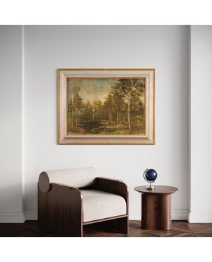 Italian painting signed and dated 1939 woodland landscape