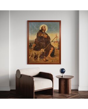 Religious painting oil on canvas Saint Roch from the 20th century