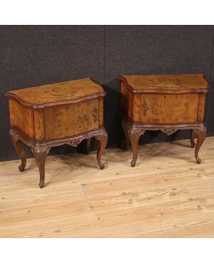 Pair of Italian bedside tables in wood from the 50s