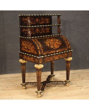 Inlaid roll-top bureau in Napoleon III style