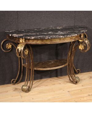 Wrought iron console with marble top from the 70s