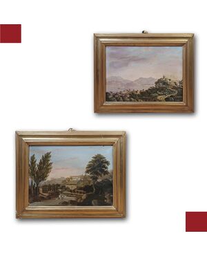 PAIR OF SMALL LANDSCAPE PAINTINGS ROMAN SCHOOL MID-18TH CENTURY