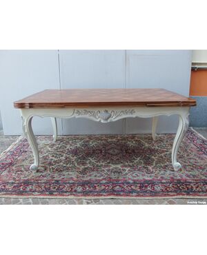 GRANDE TAVOLO A TIRO IN NOCE LACCATO STILE PROVENZALE   cm L163xP98xH76  aperto cm 253