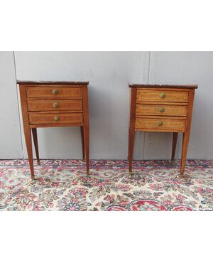 COPIA DI COMODINI STILE LUIGI XVI LASTRONATI IN NOCE EPOCA  META' 800