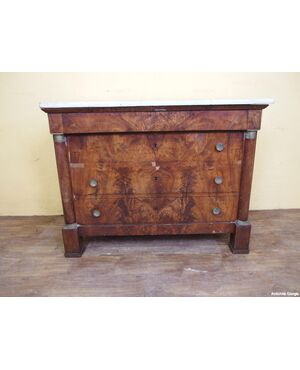 CASSETTONE LASTRONATO IN NOCE STILE IMPERO PIEMONTESE   cm L123xP63xH95