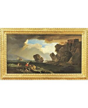 Naufragio sulla scogliera  - Firmato Vernet 1786