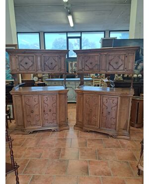 Pair of 17th-century sacristy cabinets in threaded walnut