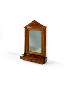 Walnut table mirror with different wood inlays, first half of the 19th century