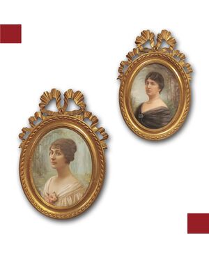 COPPIA DI DIPINTI A PASTELLO OVALI FINE XIX SECOLO