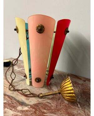 Lampadario anni '50, 26x21cm, modernariato Mid Century in vetri colorati