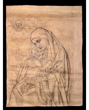 Pencil pounce drawing of Madonna and Child.
