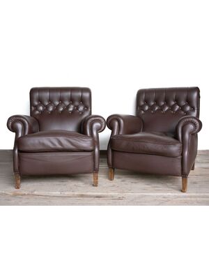 Coppia di poltrone Frau in pelle testa di moro – Anni ’60/’70