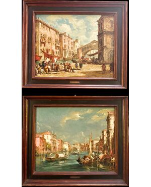 Pair of oil on canvas paintings depicting Venetian views. E. Zeno (Eugenio Bonivento, Chioggia 1880- Milan 1956).
