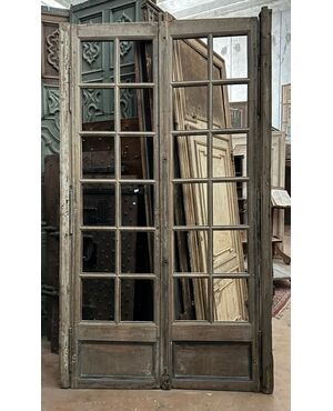 PTI773 - Antique oak glass door, two leaves, 19th century, opening cm W 140 x H 275