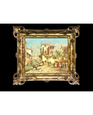 Oil on canvas painting, Venetian view. E. Zeno (Eugenio Bonivento). Chioggia 1880-Milan 1956