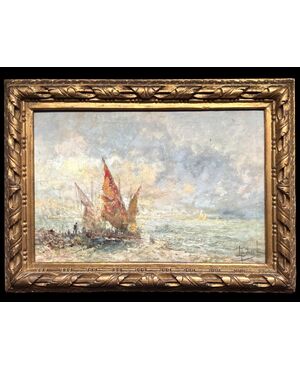 Dipinto olio su tela raffigurante Marina.Lucio Todeschini (Milano 1892-Cortenova 1969).