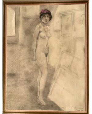 Standing female nude with hat