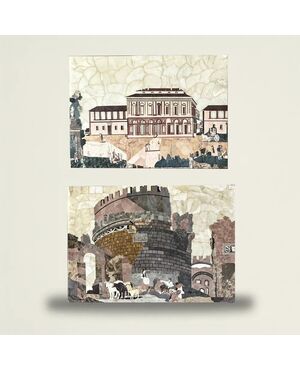 
Pannelli Intarsiati in Marmo con Vedute di Roma