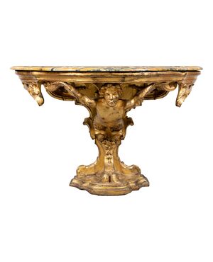 Consolle in legno intagliato e dorato. - Intagliatore fiorentino su disegno di Giovanni Battista Foggini (1655-1725). Firenze, XVII-XVIII secolo.