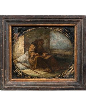 Pittore italiano (XVII-XVIII sec.) - Frate francescano pellegrino assiso a scrivere (bozzetto preparatorio).