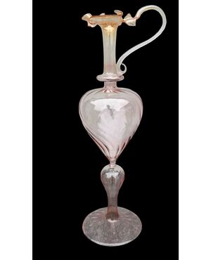 Thin glass amber amaranth ewer. Murano.