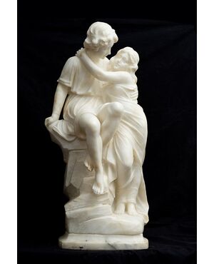 Scultura antica in alabastro raffigurante L'Amour. Francia XIX secolo.