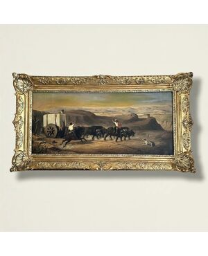 
Campagna Romana – Olio su tela con maestosa cornice dorata, XIX secolo