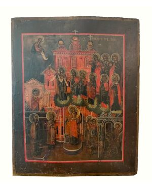 Icona russa XIX secolo, "Protezione della Madre di Dio"