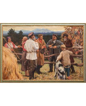 Dipinto realismo socialista russo prima metà XX secolo - olio su tela