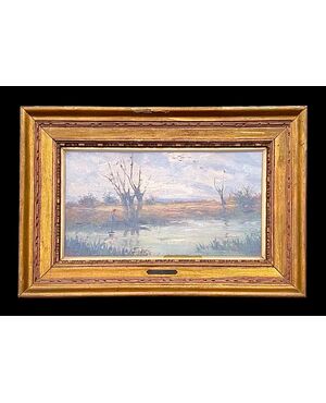 Oil painting on panel entitled 'Autumn'. Giuliano Amadori. Bologna 1883-1972.