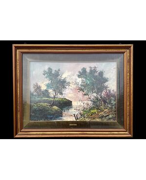 Oil on canvas painting depicting a landscape. Signature P.Ferrante.