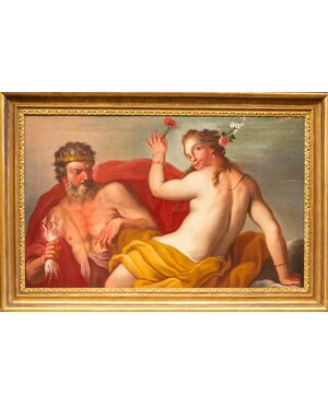 Scena mitologica Zeus e Giunone  - Primo '700 Veneto - olio su tela