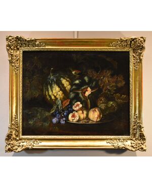 Still life of fruit with green woodpecker, attributed to Franz Werner Von Tamm (Hamburg 1658-Vienna 1754)