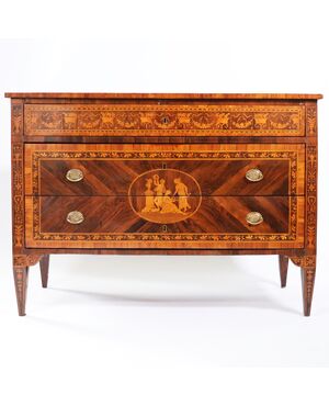 Comò lastronato in palissandro ed intarsiato in legni vari, Lombardia, fine XVIII secolo