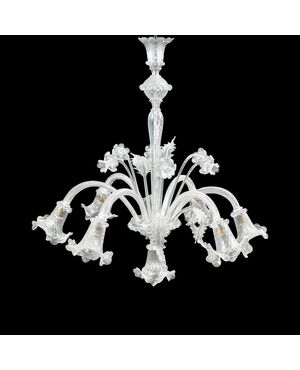 Lampadario “Ca’ Venier” a sei luci in vetro soffiato di Murano. Italia, inizi XX secolo.