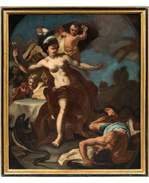 Francesco Solimena (Canale di Serino 1657 - Barra 1747) bottega di - Allegoria dell’America.