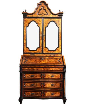 Walnut and burr walnut veneered trumeau with ebonized frames. Lombardy, 18th century