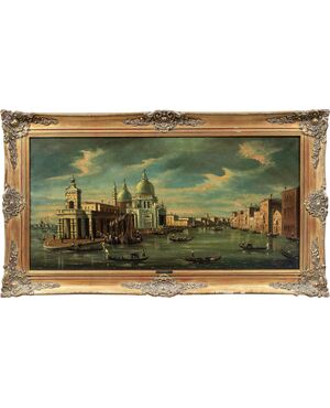 Francesco Guarana (attivo a Venezia nella seconda metà XIX sec.) - Venezia, veduta dell’inizio del Canal Grande con la basilica di S. Maria della Salute.