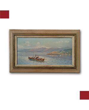 PAINTING WITH SEASCAPE AND BOATS, FIRST HALF OF THE 20TH CENTURY