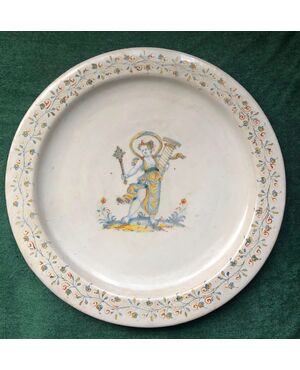 Large majolica dish with simplified decoration. Domenico Mancini (the friar) manufactory. Deruta.