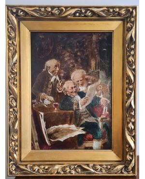 Curious Prints. Signed P. Girardi. Oil painting on panel.