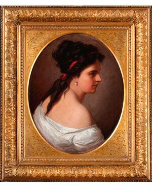 Scuola tedesca, “Profilo di fanciulla con nastro rosso”, seconda metà del XIX secolo.