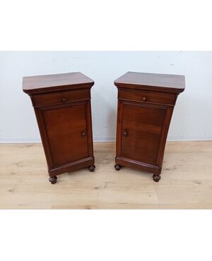 Pair of Louis Philippe nightstands - walnut - 1800s - Carlo X cappuccino cabinet