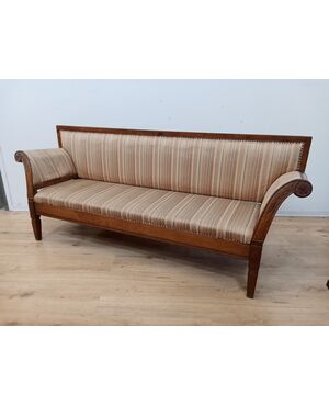 Louis XVI sofa with scroll arms - walnut - 18th century / 1700s - bench -