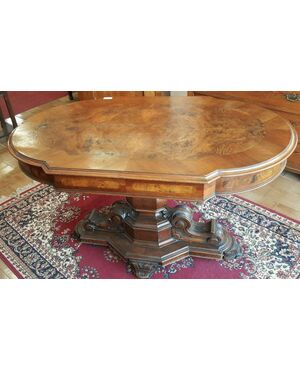 Italian coffee table Louis Philippe walnut root with drawer
