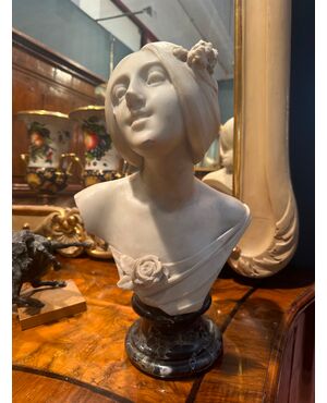 Carrara marble bust. La Bella Fiorentina, Emilio Fiaschi 1858-1941.