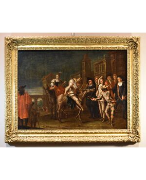 Carnival in Venice with Harlequin, by Marco Marcola (Verona, 1711 - 1780)